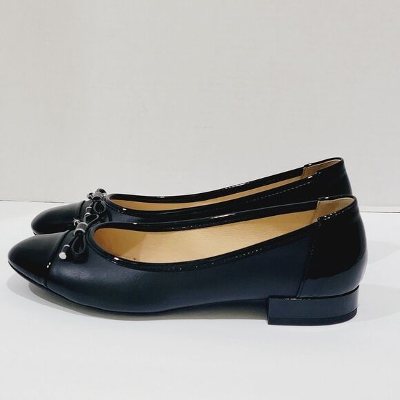 GEOX Lola Flats w Bow Womens 38 Size 8 Black Patent Leather Cap Toe Low Heels - Picture 5 of 14